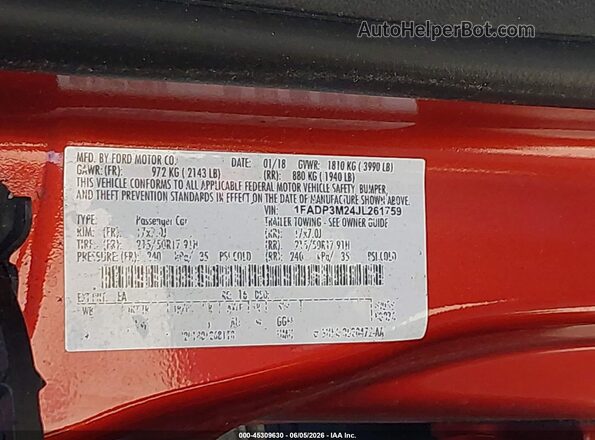 1FADP3M24JL261759 2018 FORD FOCUS Orange Engine compartment view