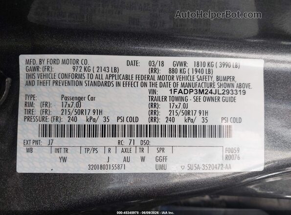 1FADP3M24JL293319 2018 FORD FOCUS Gray ძრავის განყოფილების ხედი
