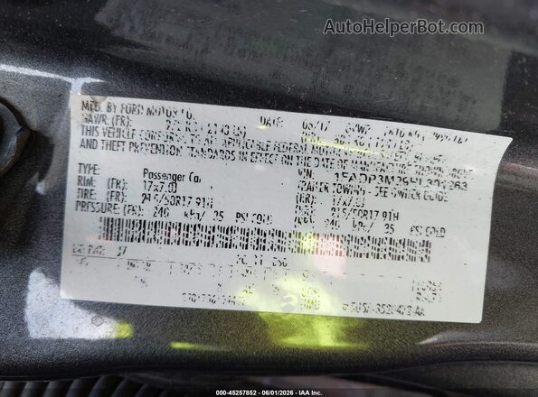 1FADP3M29HL301263 2017 FORD FOCUS Gray Widok komory silnika