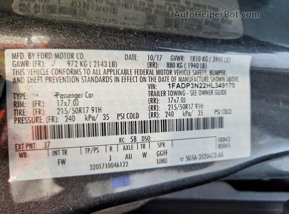 1FADP3N22HL349170 2017 FORD FOCUS Gray ძრავის განყოფილების ხედი