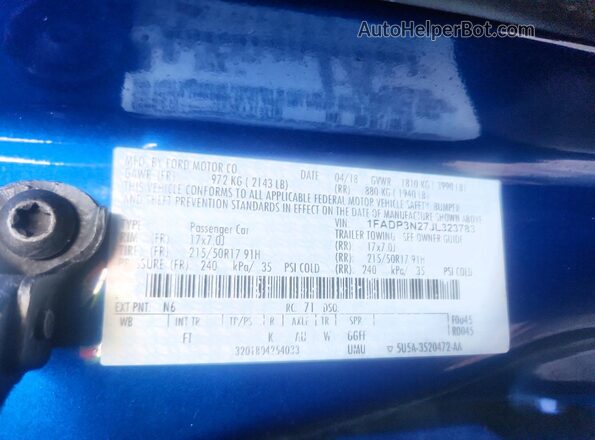1FADP3N27JL323783 2018 FORD FOCUS Blue VIN sticker view