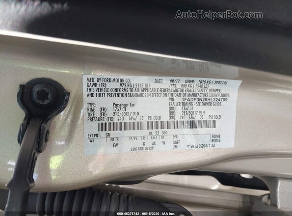 1FADP3N28HL324709 2017 FORD FOCUS Gold Engine compartment view