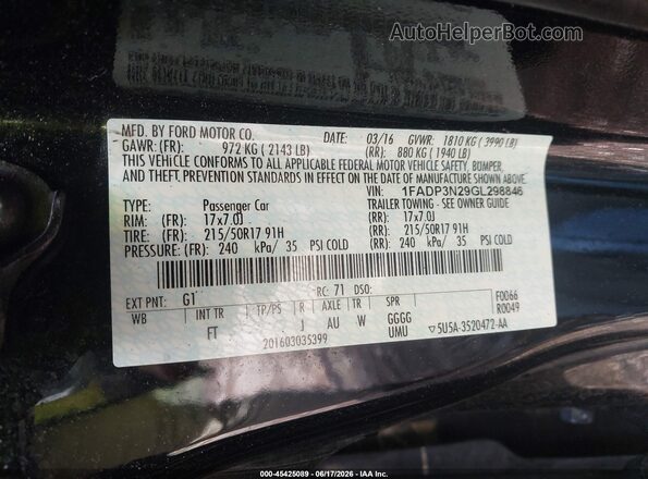 1FADP3N29GL298846 2016 FORD FOCUS Черный 