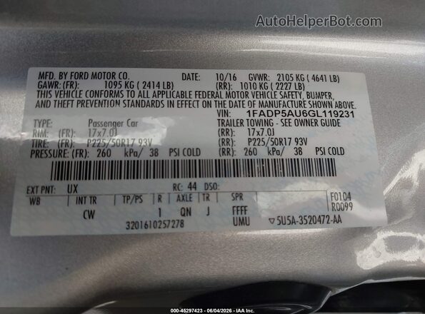 1FADP5AU6GL119231 2016 FORD C-MAX HYBRID Silver Вид підкапотного простору