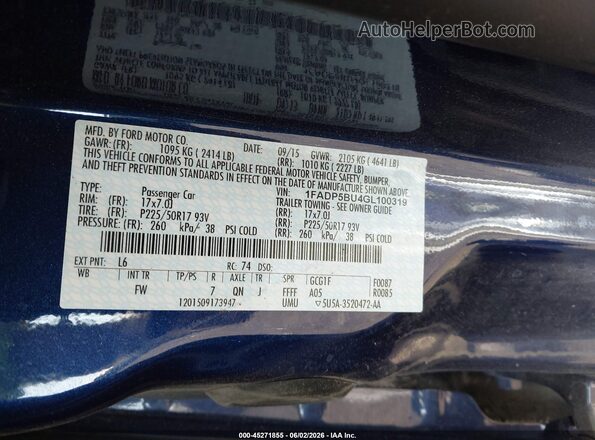 1FADP5BU4GL100319 2016 FORD C-MAX HYBRID Blue Widok komory silnika