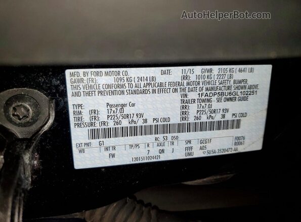 1FADP5BU6GL102251 2016 FORD C-MAX Черный Вид наклейки с VIN-кодом