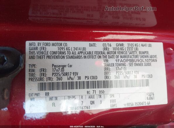 1FADP5BU9GL107069 2016 FORD C-MAX HYBRID Red Vista del compartimento del motor