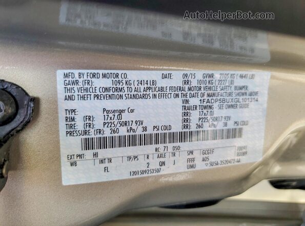 1FADP5BUXGL101314 2016 FORD C-MAX Gold Widok naklejki z numerem VIN