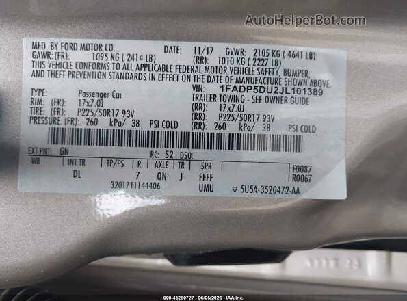 1FADP5DU2JL101389 2018 FORD C-MAX HYBRID Gold 