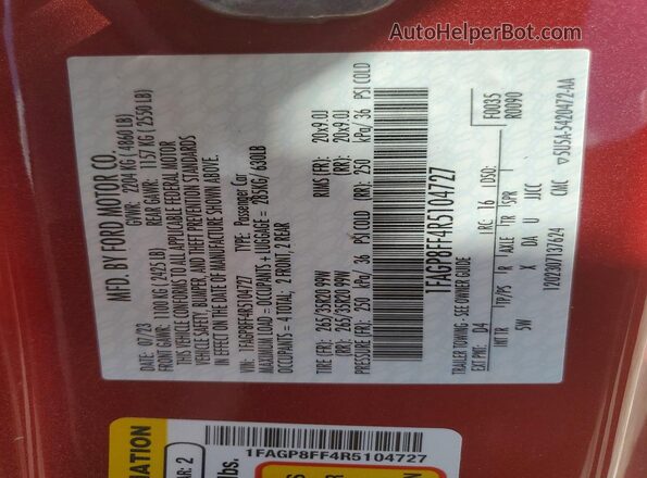 1FAGP8FF4R5104727 2024 FORD MUSTANG Red VIN sticker view