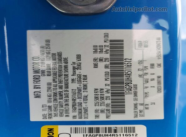 1FAGP8UH4R5116512 2024 FORD MUSTANG Blue 