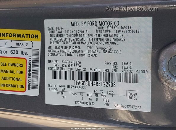 1FAGP8UH4R5122908 2024 FORD MUSTANG Gray Vista del compartimento del motor