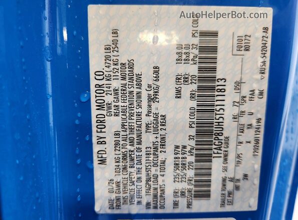 1FAGP8UH5T5111813 2026 FORD MUSTANG Blue Engine compartment view