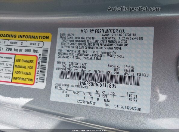 1FAGP8UH6T5111805 2026 FORD MUSTANG Gray Engine compartment view