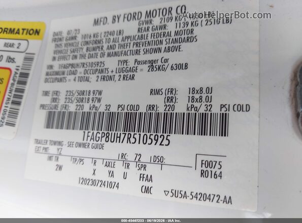 1FAGP8UH7R5105925 2024 FORD MUSTANG White Շարժիչի բաժամունքի տեսք