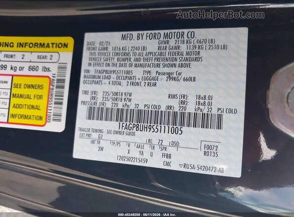 1FAGP8UH9S5111005 2025 FORD MUSTANG Black Widok komory silnika