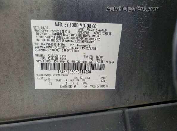 1FAHP2D80HG114650 2017 FORD TAURUS Charcoal 