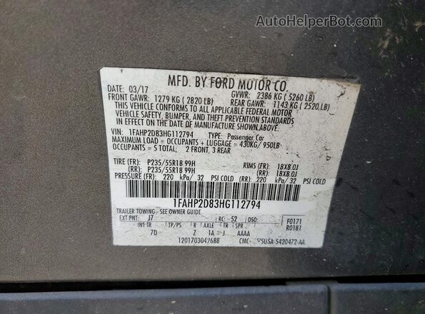 1FAHP2D83HG112794 2017 FORD TAURUS Gray Вид підкапотного простору