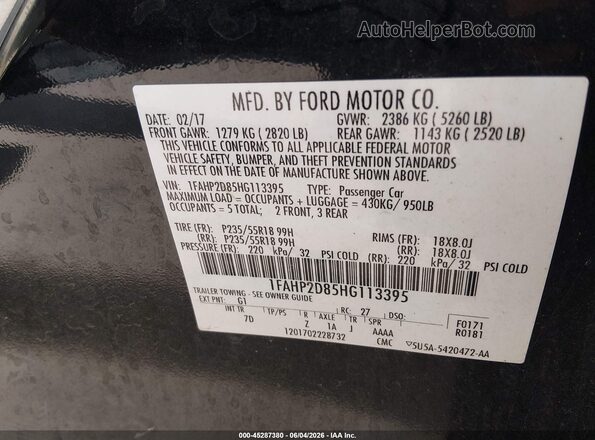 1FAHP2D85HG113395 2017 FORD TAURUS Черный Вид подкапотного пространства