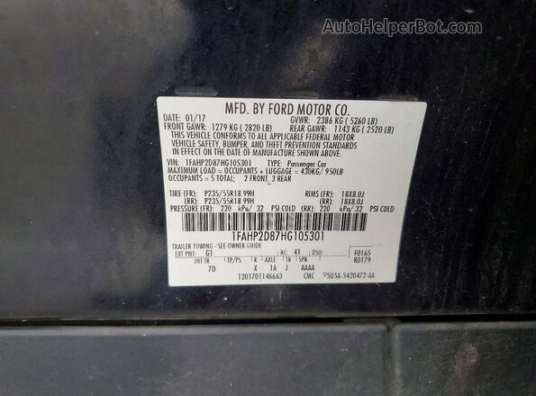 1FAHP2D87HG105301 2017 FORD TAURUS Black Շարժիչի բաժամունքի տեսք