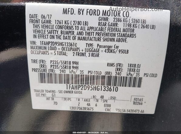 1FAHP2D95HG133610 2017 FORD TAURUS Black Вид підкапотного простору