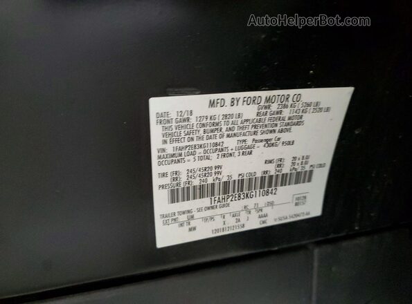 1FAHP2E83KG110842 2019 FORD TAURUS Black 
