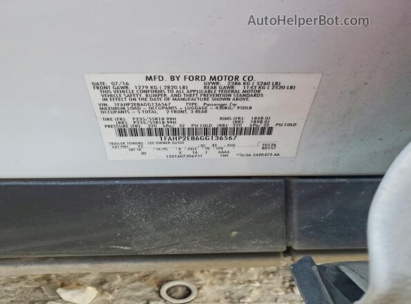 1FAHP2E86GG136567 2016 FORD TAURUS White Engine compartment view
