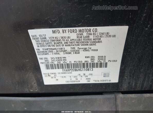 1FAHP2E86HG110813 2017 FORD TAURUS Черный Вид подкапотного пространства