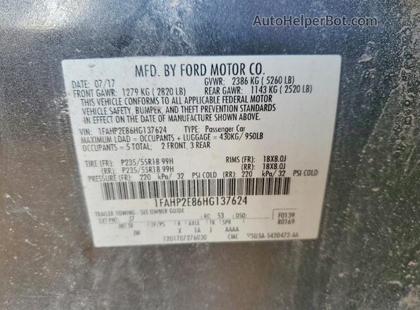 1FAHP2E86HG137624 2017 FORD TAURUS Charcoal Vista del compartimento del motor