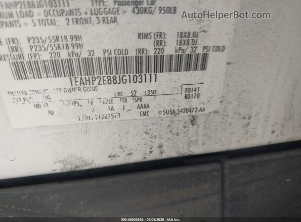 1FAHP2E88JG103111 2018 FORD TAURUS White Engine compartment view