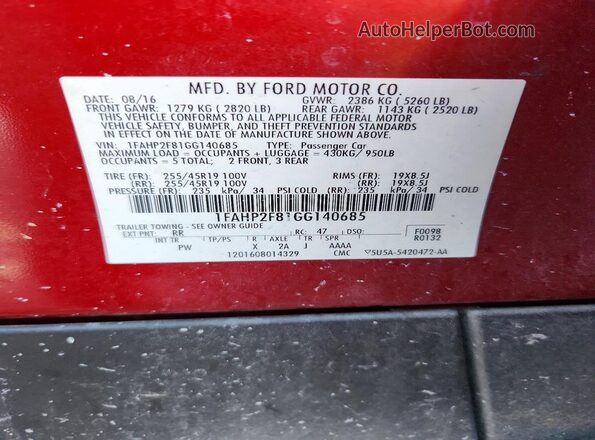 1FAHP2F81GG140685 2016 FORD TAURUS Maroon ძრავის განყოფილების ხედი