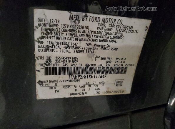 1FAHP2F81KG111647 2019 FORD TAURUS Gray Շարժիչի բաժամունքի տեսք