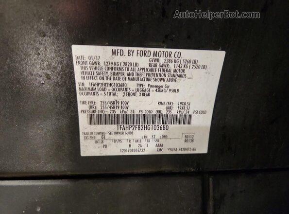 1FAHP2F82HG103680 2017 FORD TAURUS Black Vista de la etiqueta del VIN