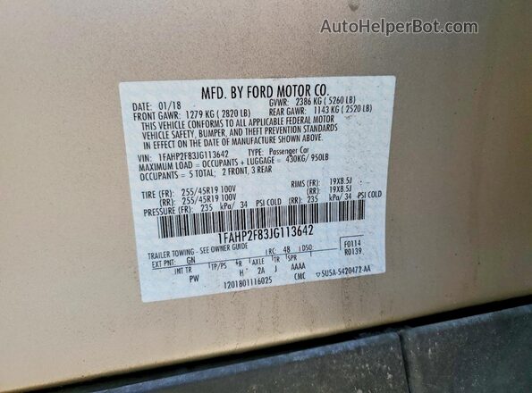 1FAHP2F83JG113642 2018 FORD TAURUS Beige Вид задньої частини салону