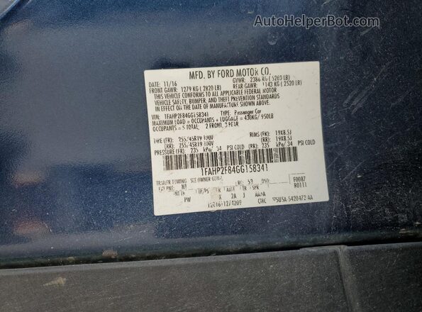 1FAHP2F84GG158341 2016 FORD TAURUS Blue Engine compartment view