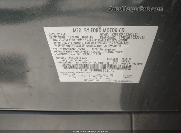 1FAHP2F88GG105089 2016 FORD TAURUS Black Vista del compartimento del motor