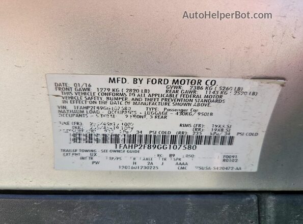 1FAHP2F89GG107580 2016 FORD TAURUS Silver Engine compartment view