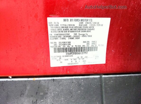 1FAHP2F8XGG127997 2016 FORD TAURUS Red 