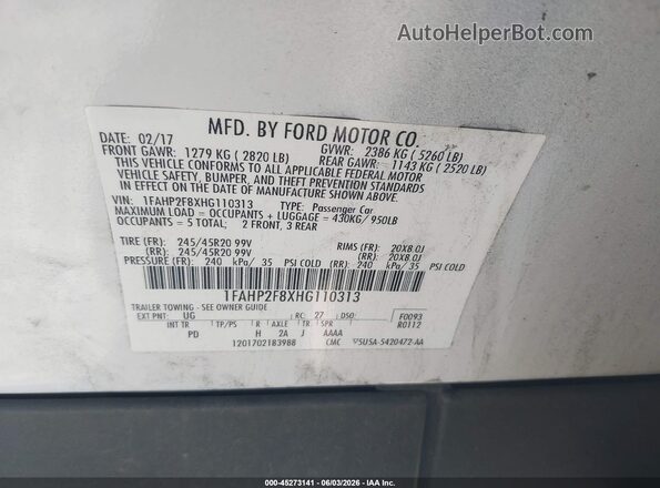 1FAHP2F8XHG110313 2017 FORD TAURUS White ძრავის განყოფილების ხედი
