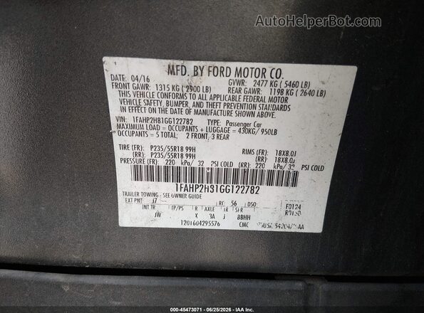 1FAHP2H81GG122782 2016 FORD TAURUS Gray Widok komory silnika