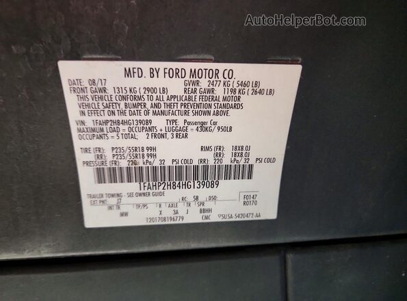 1FAHP2H84HG139089 2017 FORD TAURUS Серый Вид подкапотного пространства