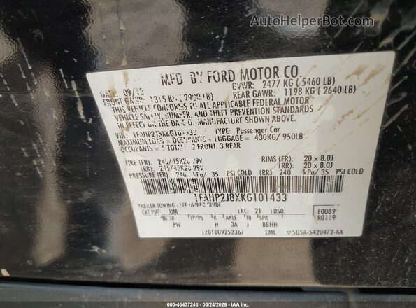 1FAHP2J8XKG101433 2019 FORD TAURUS Black Vista del compartimento del motor