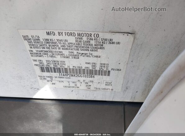 1FAHP2MK2GG103384 2016 FORD POLICE INTERCEPTOR White Вид підкапотного простору