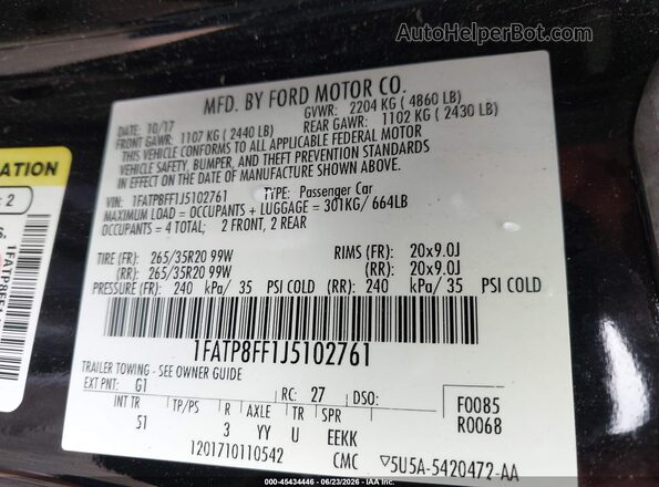 1FATP8FF1J5102761 2018 FORD MUSTANG Black Widok komory silnika