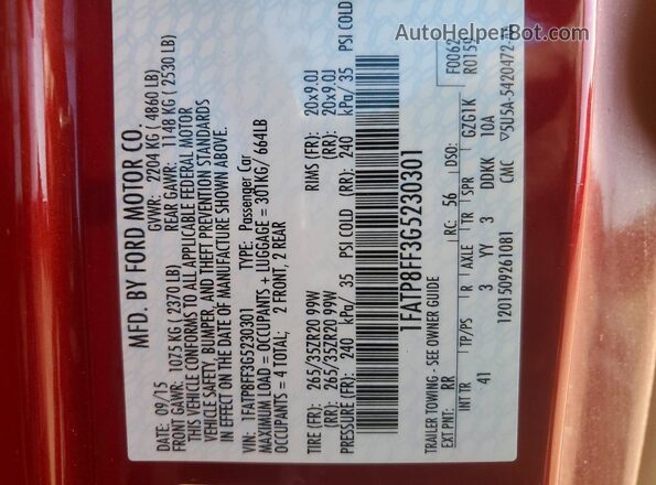 1FATP8FF3G5230301 2016 FORD MUSTANG Красный Вид подкапотного пространства