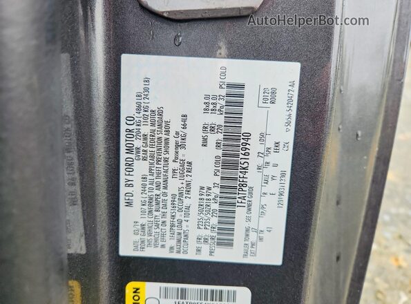 1FATP8FF4K5169940 2019 FORD MUSTANG Gray Widok komory silnika