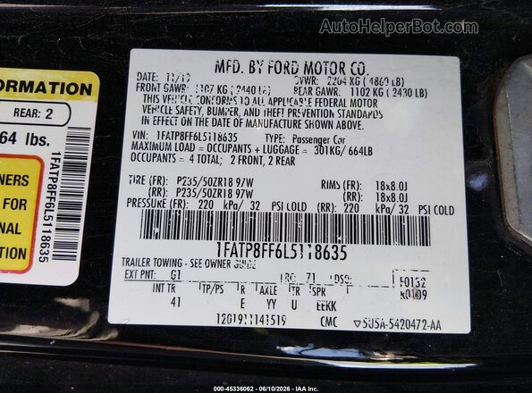 1FATP8FF6L5118635 2020 FORD MUSTANG Black Engine compartment view
