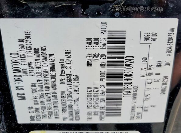 1FATP8UH0K5109240 2019 FORD MUSTANG Black 