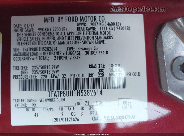 1FATP8UH1H5282614 2017 FORD MUSTANG Красный Вид подкапотного пространства