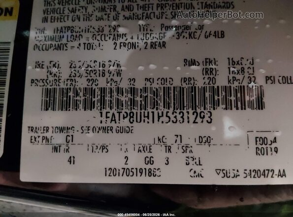 1FATP8UH1H5331293 2017 FORD MUSTANG Черный Вид подкапотного пространства